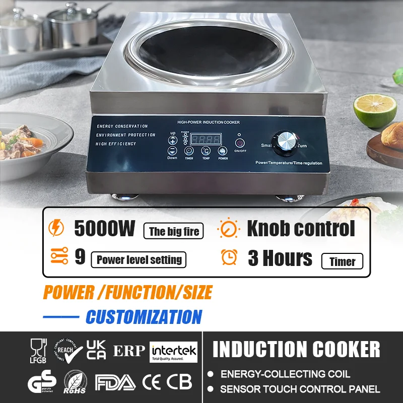 XSH Multi-scene Application 5KW 9 Power Level Flat Commercial Magnetic Built-In Induction Cooker