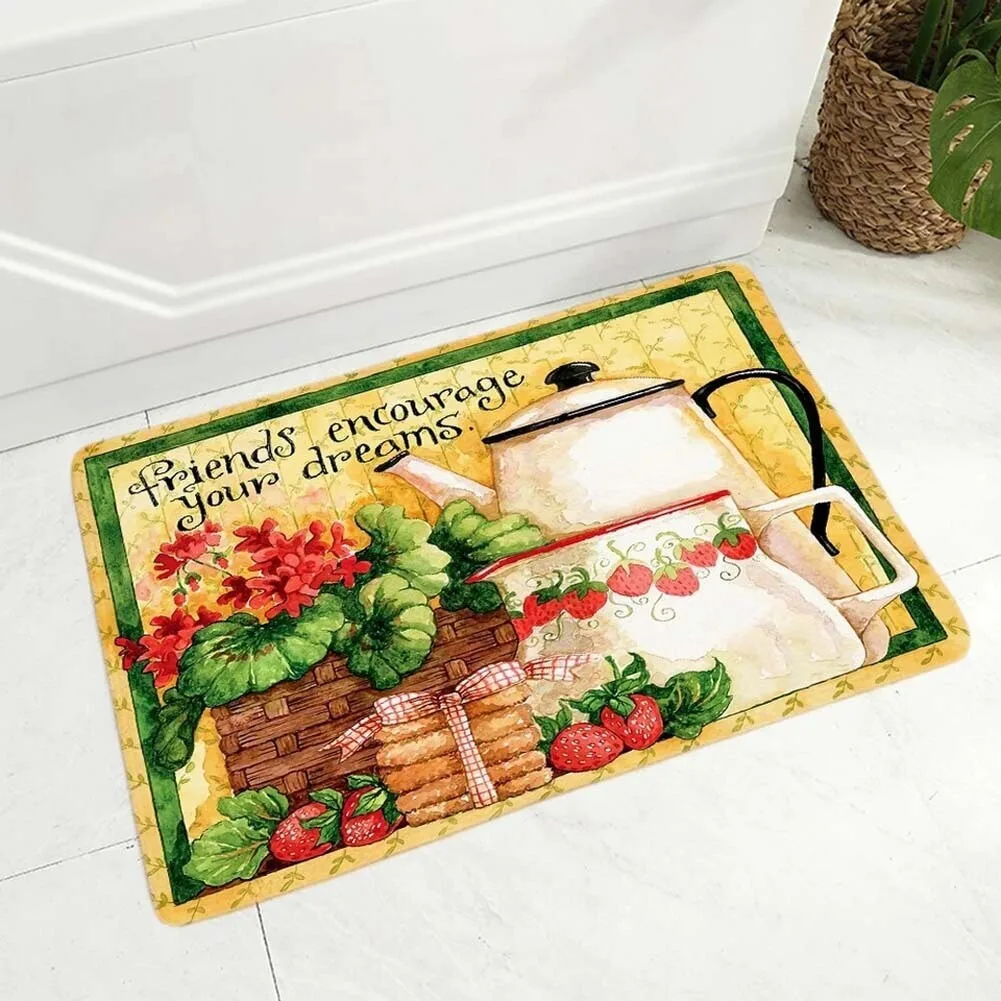 Autumn Harvest Rectangle Doormat Floor Mat Apple Sunflower Jam Jar Vintage Quote Print Kitchen Entrance Rug Decor