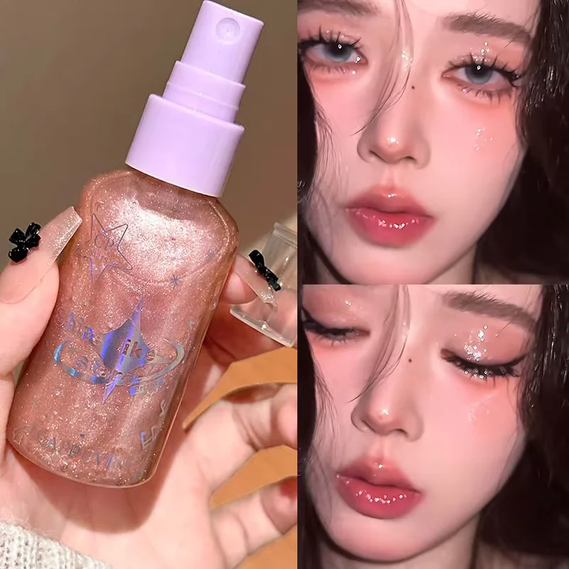 ボディグリッタースプレー、ダイヤモンドスパークルハイライターリキッド、防水長持ちシャンパンブロンザーシマー、ボディメイクアップパーティー用