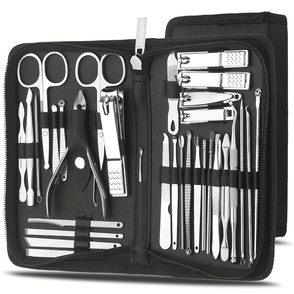 32pcs Manicure Tool Set, Cuticle Nippers And Cutter Kit, Professional Nail Clippers Pedicure Kit, Nail Art Tools