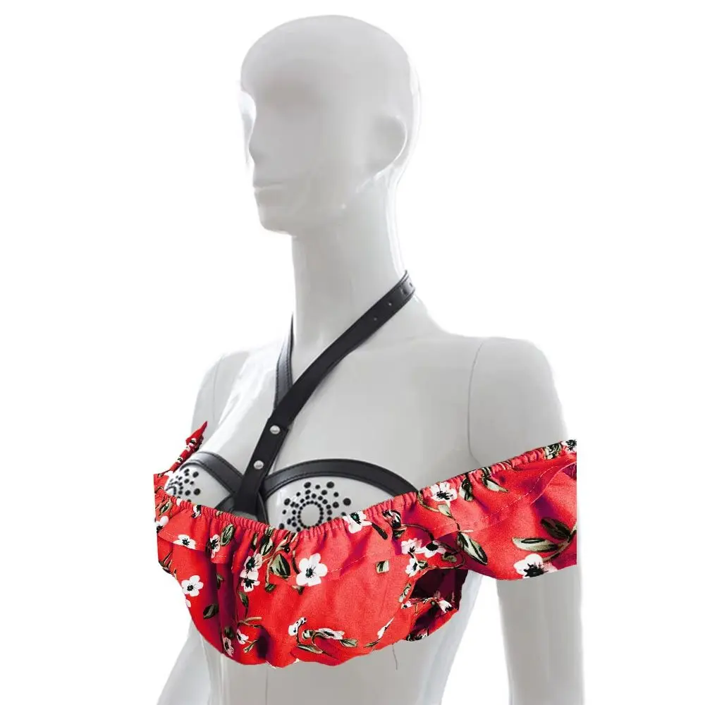 Candiway Women's Sexy Harness Bra PU Peek Strappy Cage Lingerie Hollow Out Bra Open Cup BDSM Roleplay Lingerie For Women
