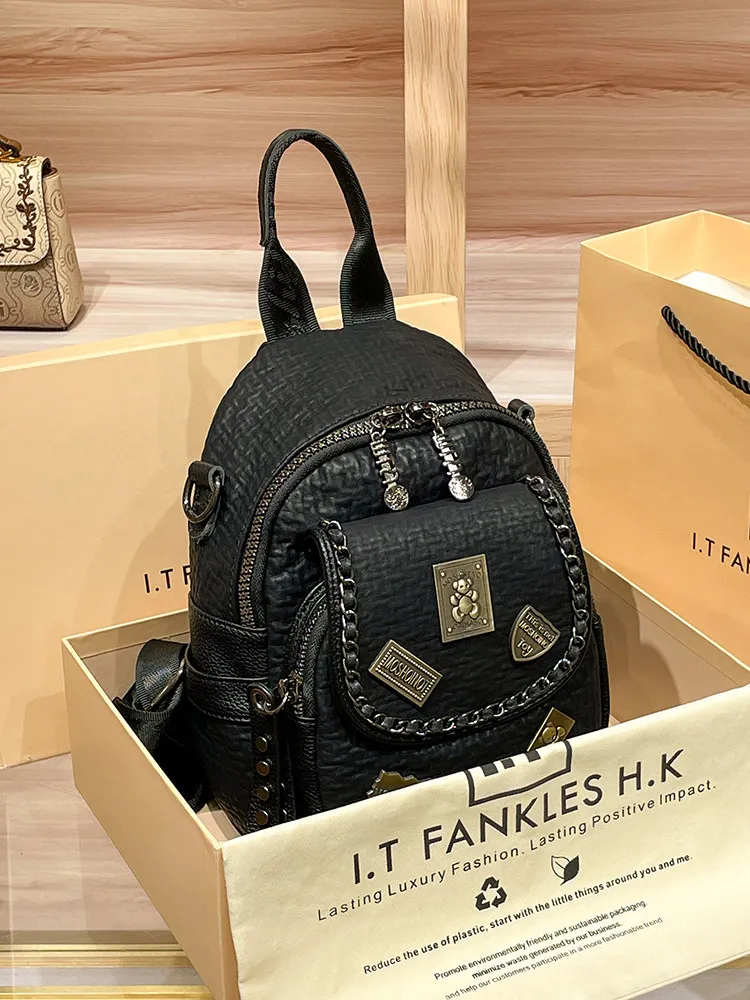 2026 New Hong Kong Genuine Leather Women Backpack,Unique Designer Large Capacity Outdoor Travel Daypack
