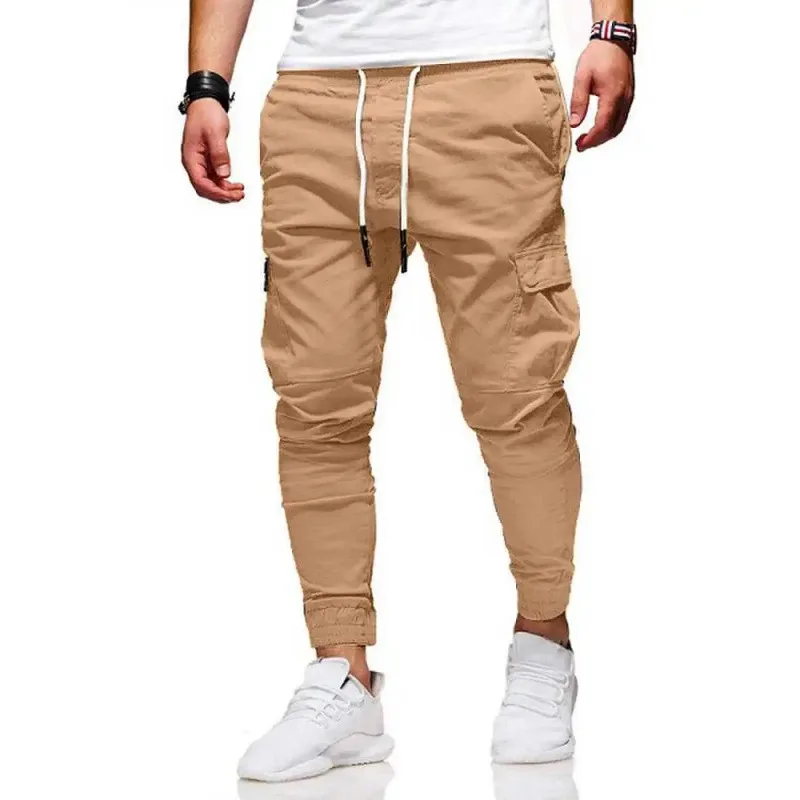 Autumn and Winter Three-dimensional Patch Pocket Leggings with Tie Up Elastic Sports Loose Pants, Long Casual Jogging Pants