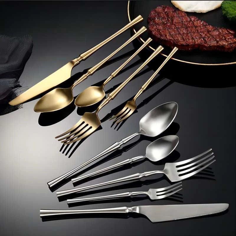 

5 Pcs Golden 304 Stainless Steel Cutlery Set Western Luxury Knife Fork Spoon Teaspoon Dinnerware Tableware Kitchen Utensils