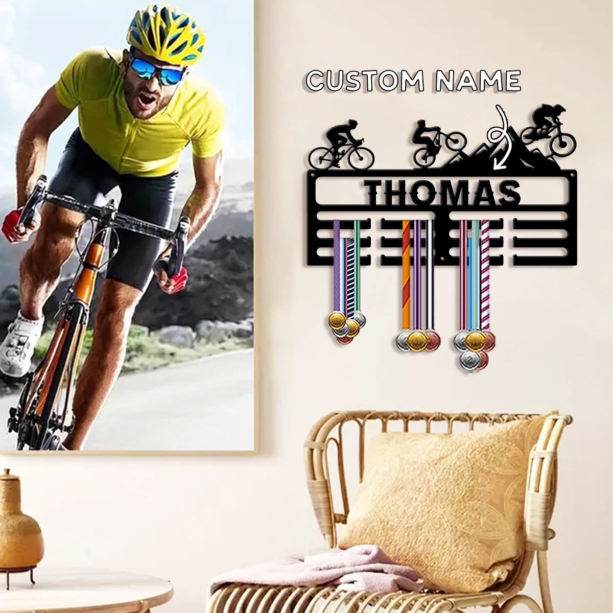 Custom Outdoor Bicycles Metal Medal Display Rack, Valentines Gift, for Room Decor, Suitable for Basketball, Football Exercise
