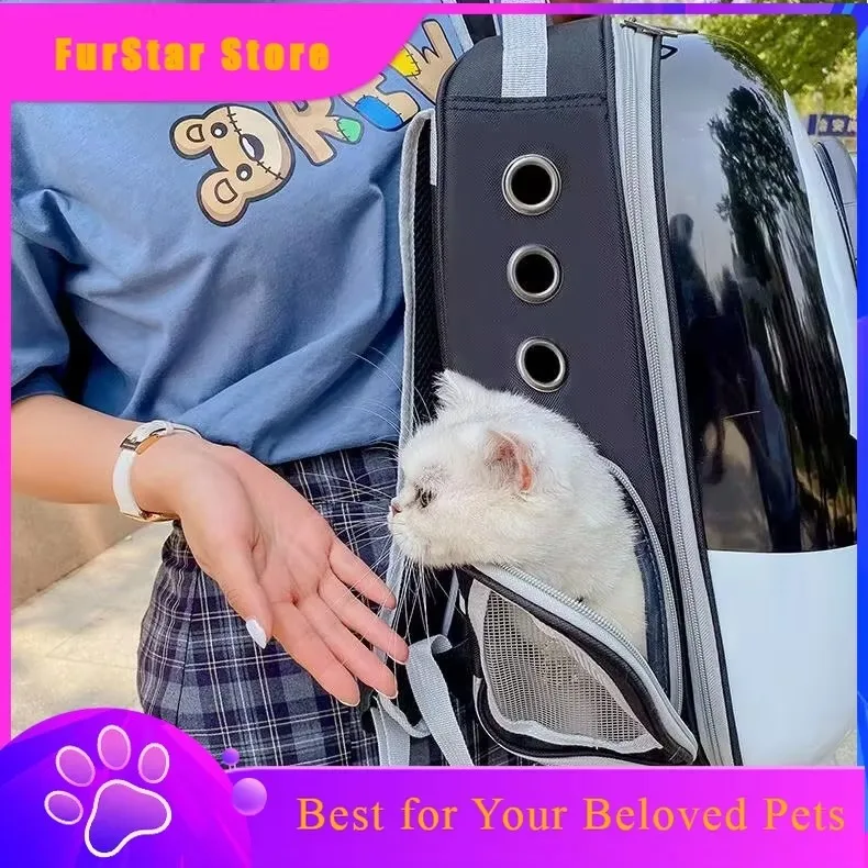 FurstarCat Outing Bag Portable Shoulder Pet Backpack Panoramic Transparent Backpack Cat Cage Space Capsule Can Open Sideways