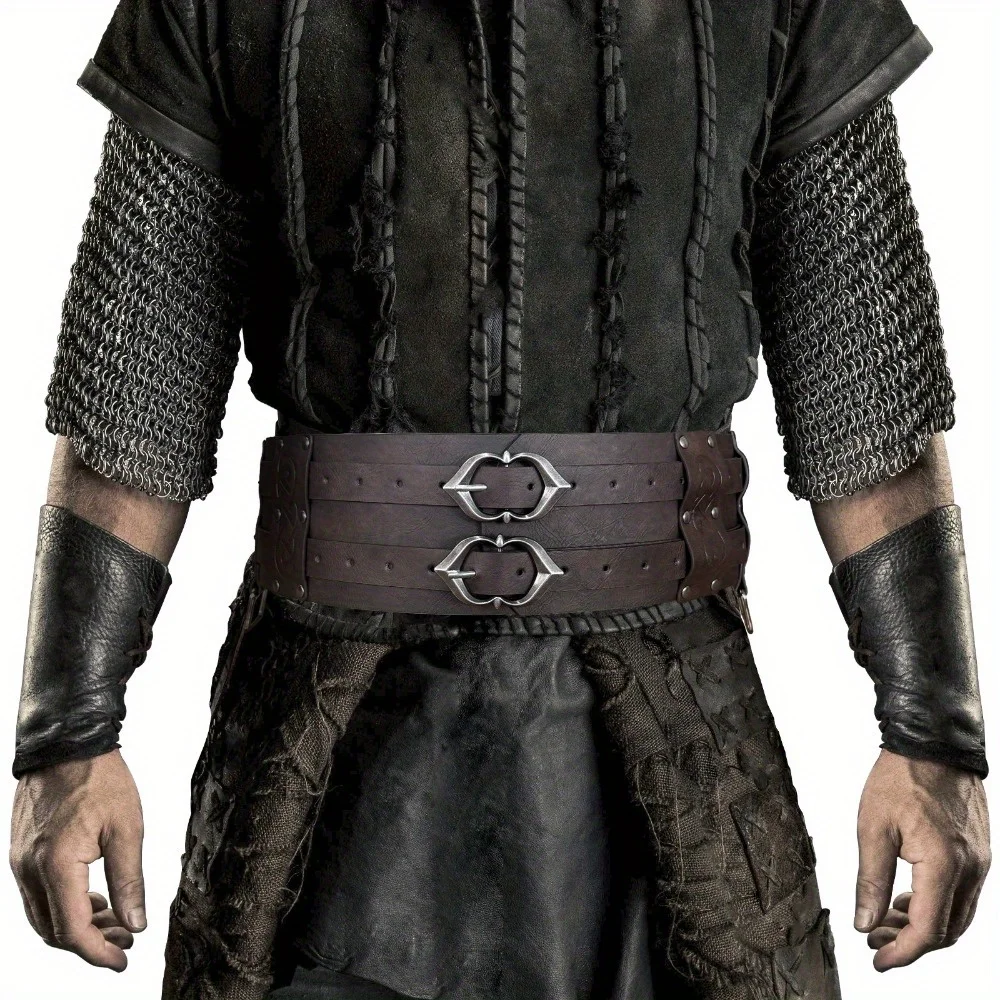 

Medieval Wide Belt - Nordic Viking Style Retro Cosplay Prop, Handcrafted Leather with Metal Buckle for Historical Reenactments​