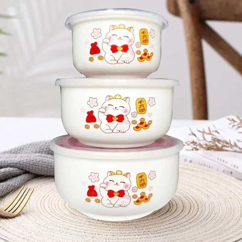 

3 Pieces Ceramic Fresh Bowl Lunch Box Sealed Box Microwave Box Dedicated Flower Shaped Bowl Ceramic Bowl Noodle Cereal