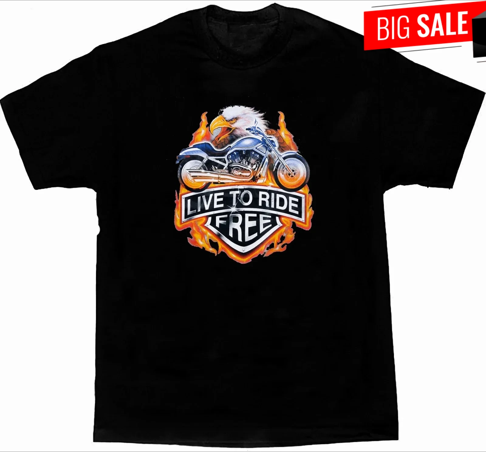 Live To Ride Free. Fashion Bald Eagle Choppers Motorcycle T-Shirt 100% Cotton O-Neck Short Sleeve Casual Mens T-shirt Size S-3XL