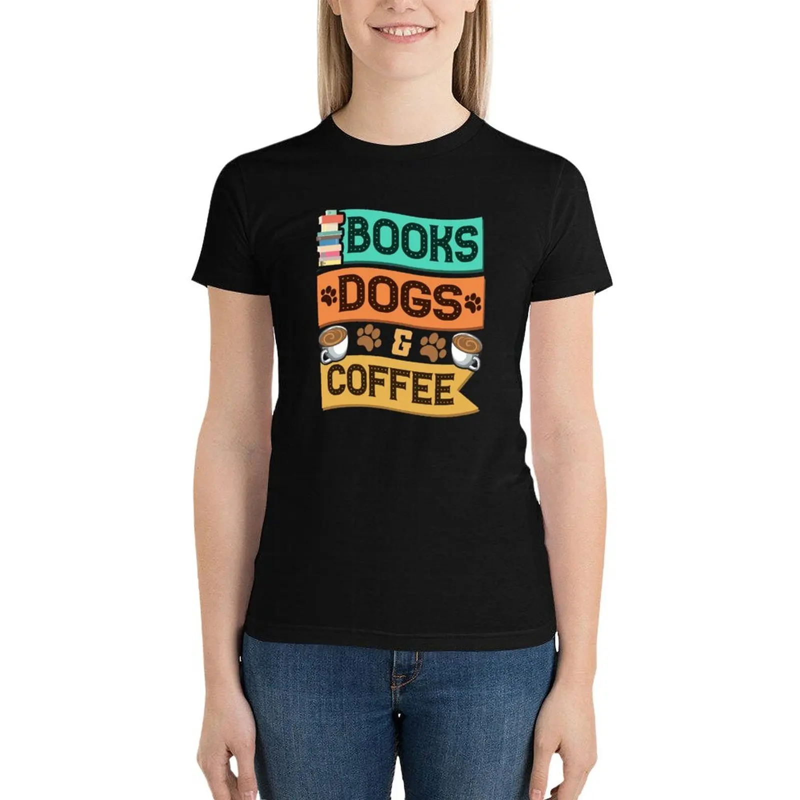 

Books Dogs and Coffee Adorable Book Lover Obsessed T-Shirt oversized cute tops funny summer top graphic t-shirts for Women