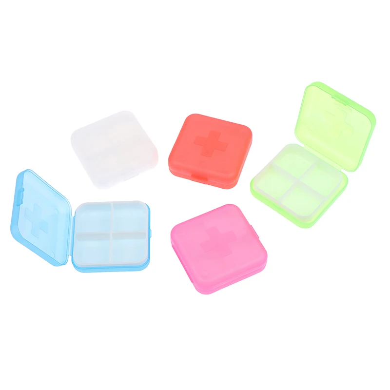 1Pc Mini Organizer Case 4 Grids Pill Box Tablet Pill Case Travel Drug Dispenser Storage Container Medicine Box Medical Supplies