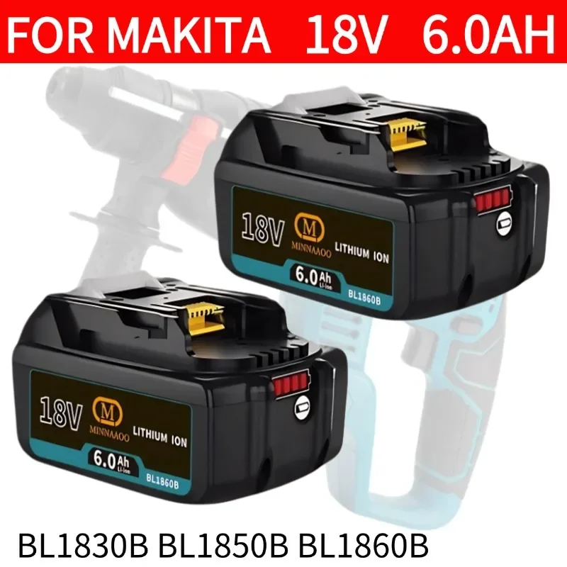 

Original For Makita 18V Battery 6.0Ah Li-ion BL1830 BL1850 BL1860, Double Runtime for DDF487 DJV182 Cordless Tools