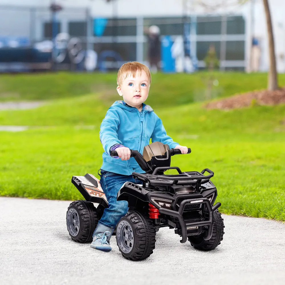 Kids RL Four Wheeler Ride on Car, Façades endommagées, Batterie 6V, 62 Façades électriques avec chansons pour 18 à 36 mois, Noir