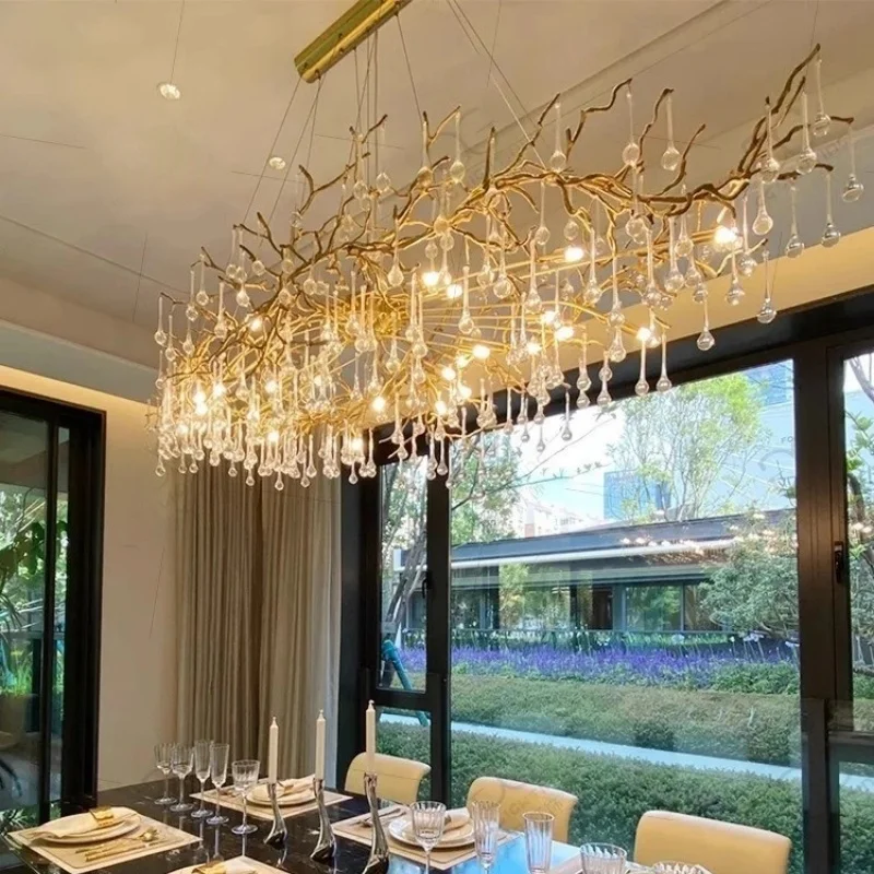 

Luxury French Crystal Chandelier for Dining Room Full Copper Villa Living Room High Grade Ceiling Crystal Branch Chandeliers LED