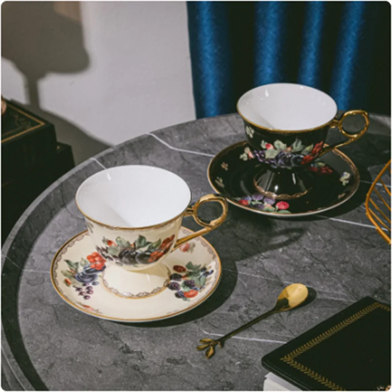 European Retro Style High-Legged Bone China Gold-Plated Coffee Cup Light Luxury Coffee Cups Set Light Cup tea