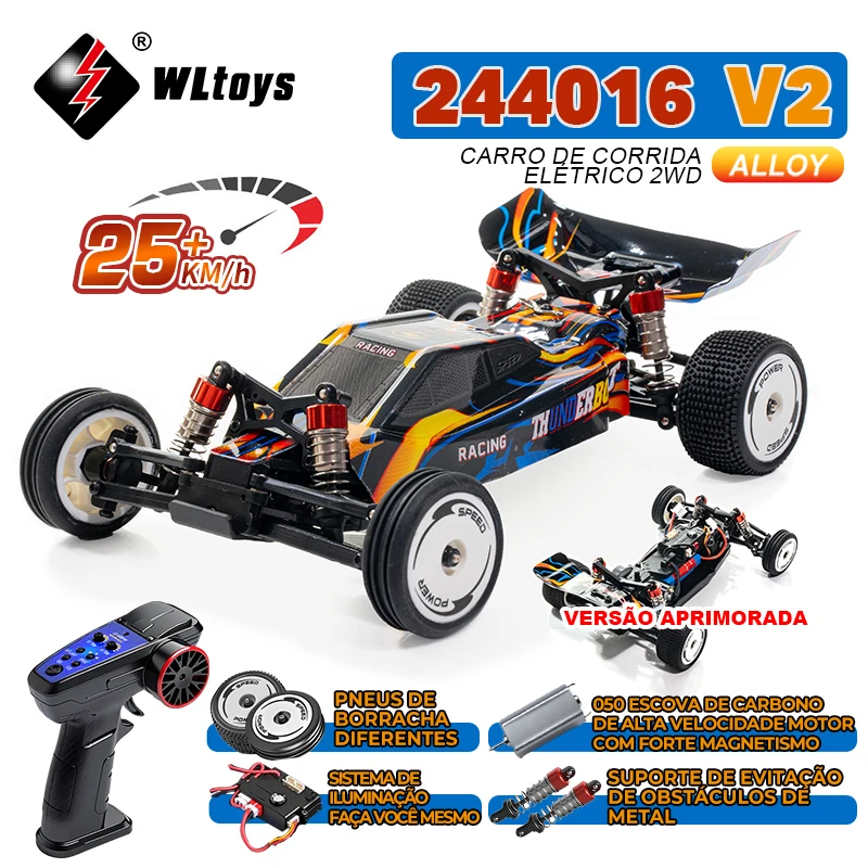Wltoys 244016 v2 2.4g carro de corrida de alta velocidade 2wd 25 km/h 1:24 giroscópio escala completa carro de controle remoto veículo competitivo brinquedos para criança