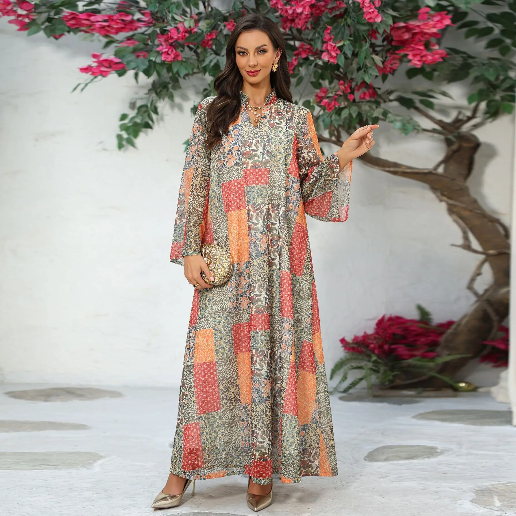 Muslim Long Dress Abaya Women Dubai Print Dresses Eid Maxi Gown Jalabiya Party Abayas Arab Morocco Kaftan Islam Vestidos Ramadan