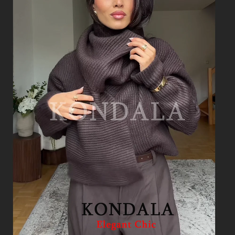 เสื้อสเวตเตอร์คอปกผ้าพันคอแฟชั่นทันสมัยสำหรับผู้หญิง KONDALA รุ่นใหม่ล่าสุด ฤดูใบไม้ผลิ/ฤดูใบไม้ร่วง ปี 2026 เหมาะสำหรับใส่ไปทำงาน ออกงานเลี้ยงอาหารค่ำ หรือใส่ลำลอง