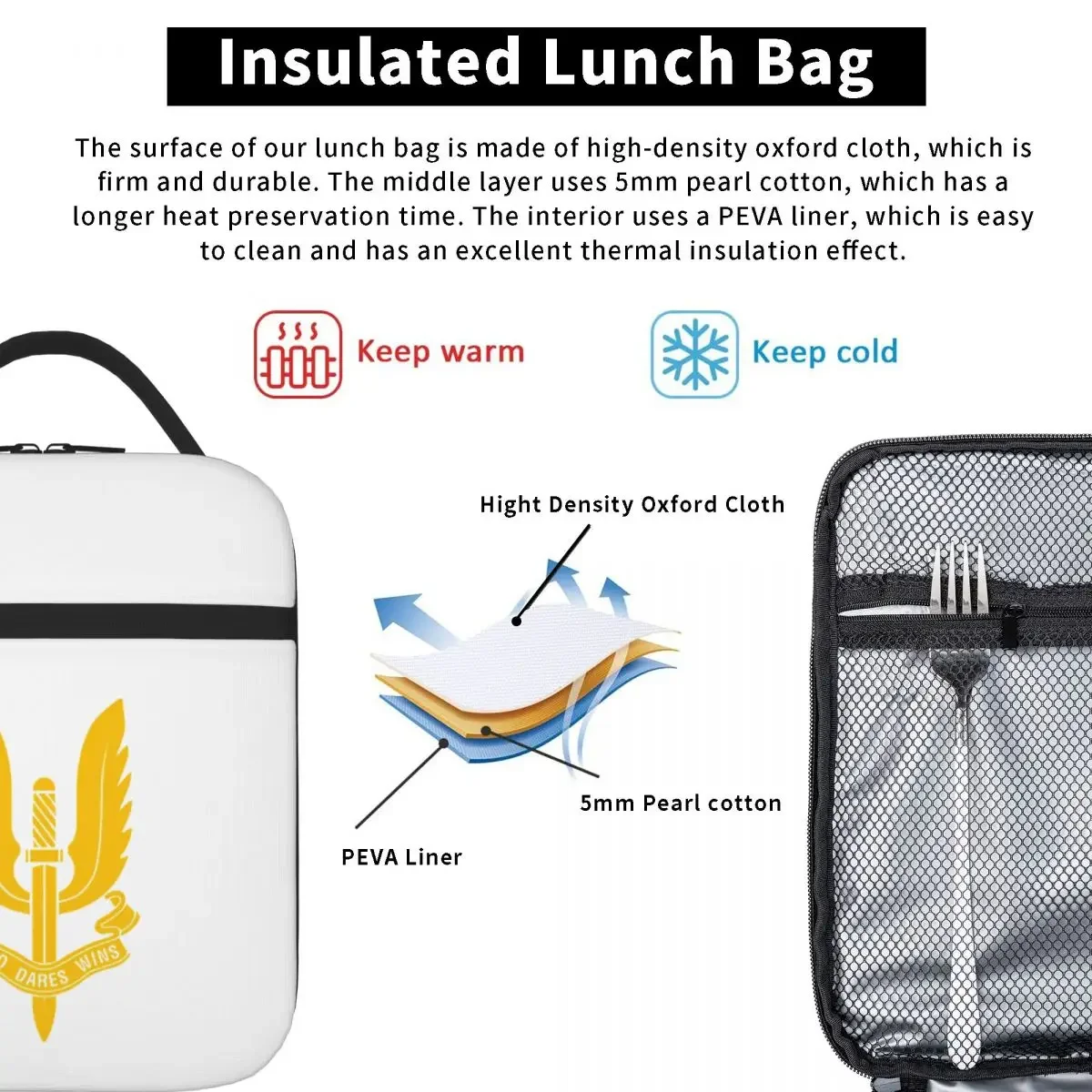 British SAS Isolated Lunch Bag, Caixa Bento Portátil, Leakproof Piquenique Bags para Mulheres, Trabalho, Crianças, Escola