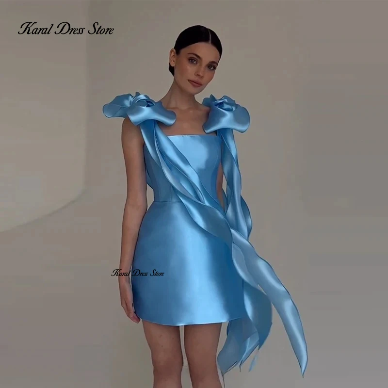 Karal Modern Blue Short Evening Dresses Bow Straps Silk Formal Prom Dresses Ribbons Sleeveless Mini Party Gowns 2025 Customized