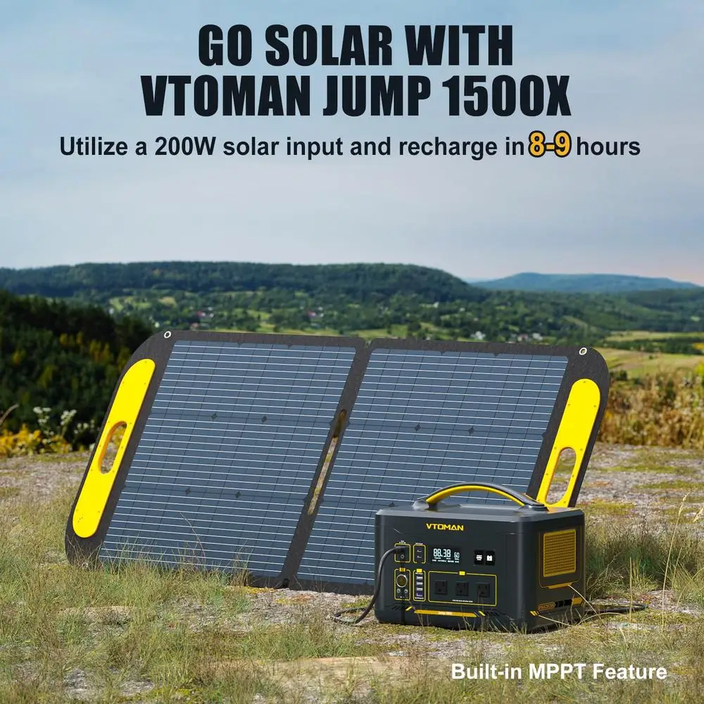 1500W Solar Generator & 110W Panels Portable Power Station LiFePO4 Battery Pack 8-9 Hrs Fast Charge 12 Outlets 3000 Cycle