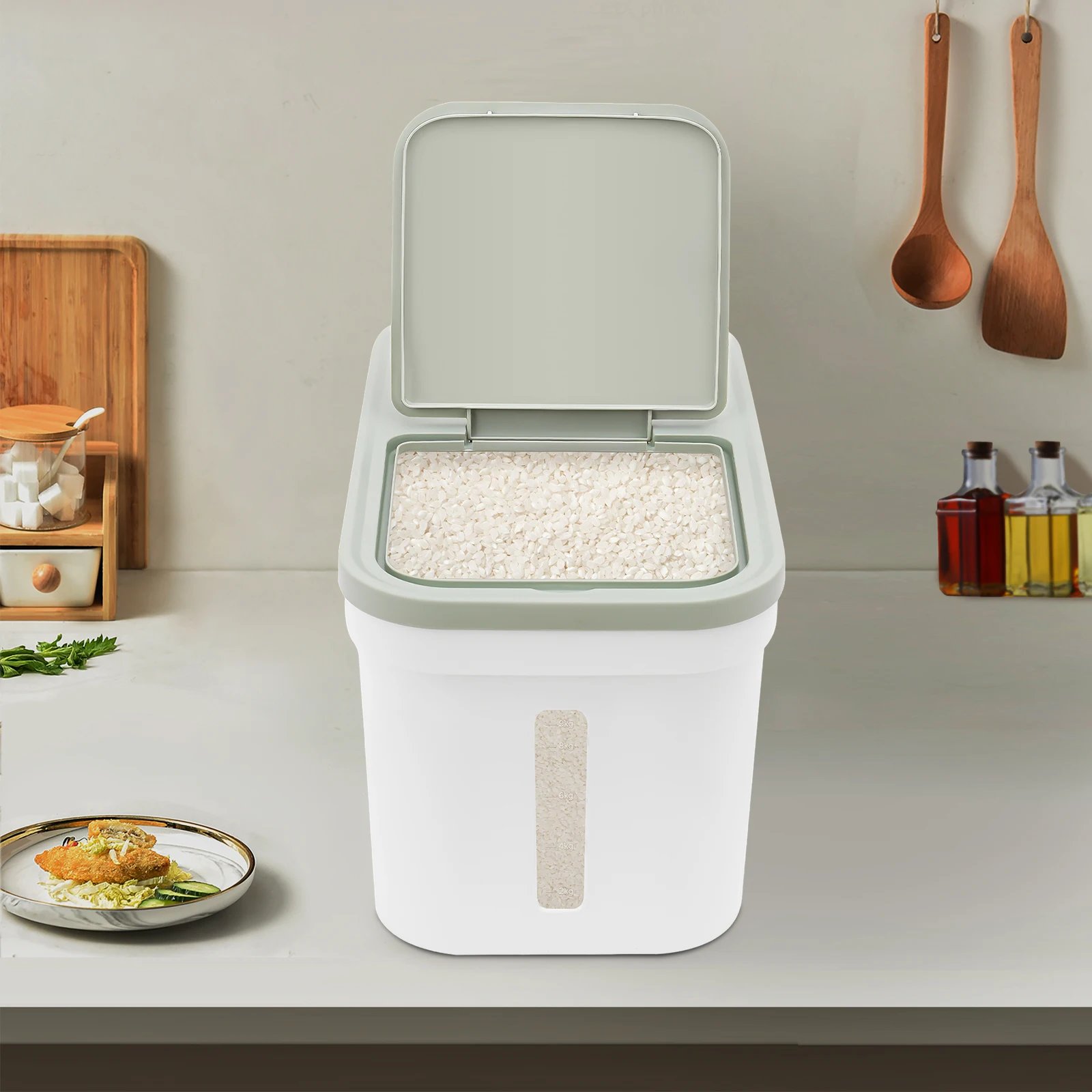 10kg Large Airtight Rice Container, Flour Container, Rice Dispenser,Food Storage Container with Cup,Insect-proof and moisture-proof,for grains/beans/sugar/flour/nuts/coffee/dried fruits