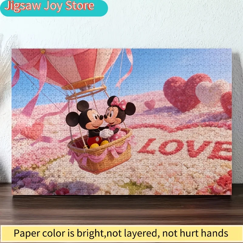 

2D Flat, Disney Mickey Minnie Flower Field LOVE Hot Air Balloon Heart Romantic Valentine Gift Puzzle | Frameless, Suitable for