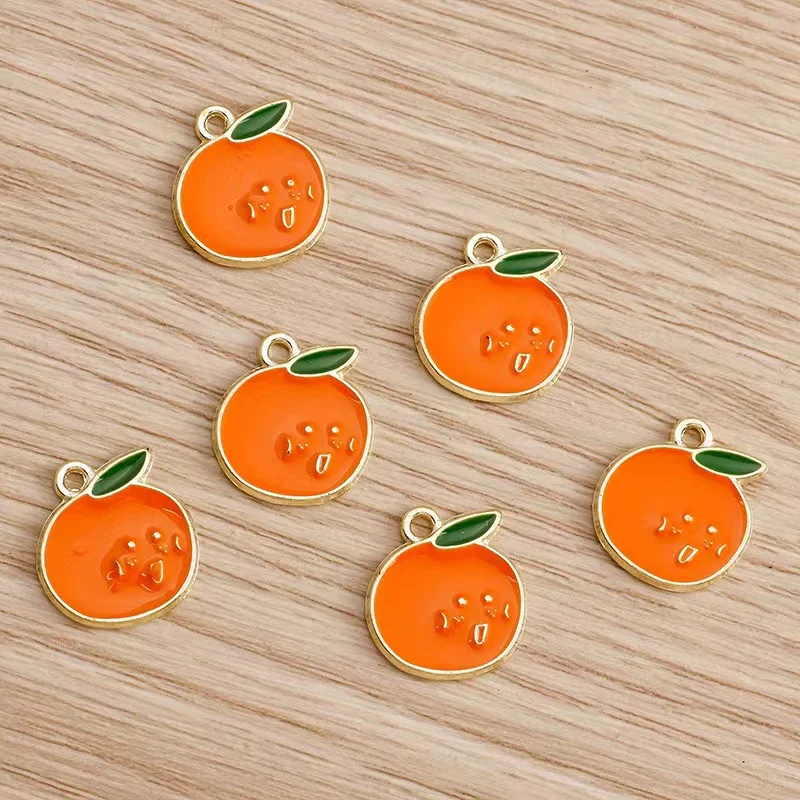 Dijes de naranja esmaltado para pendientes, colgantes, collares, fruta, mandarina, accesorios para hacer joyas, hecho a mano, 10 piezas