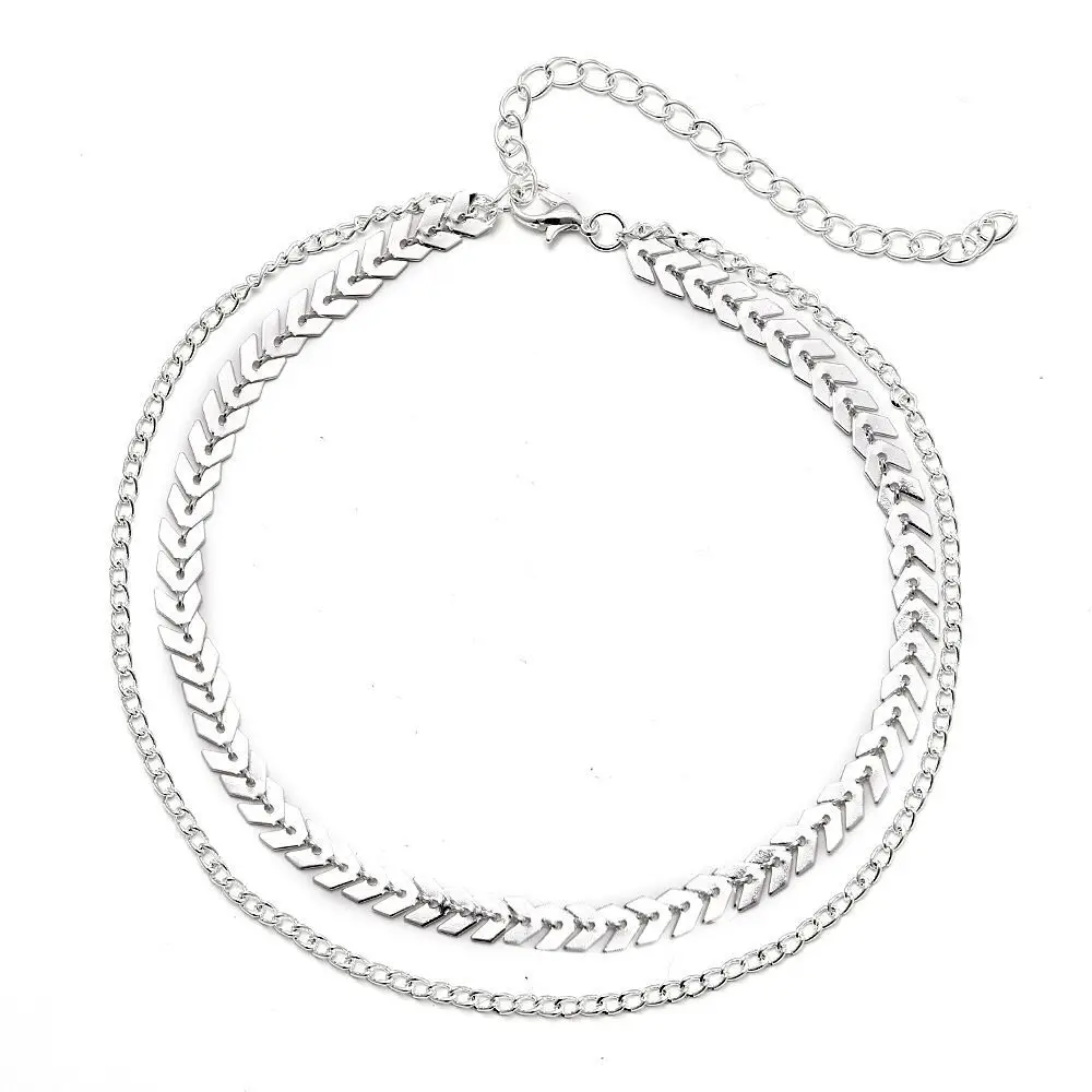 Punk Fishbone Airplane Necklace Gothic Choker Necklace Women Flat Chain Chocker On Neck Jewelry Two Layers Necklaces Collares
