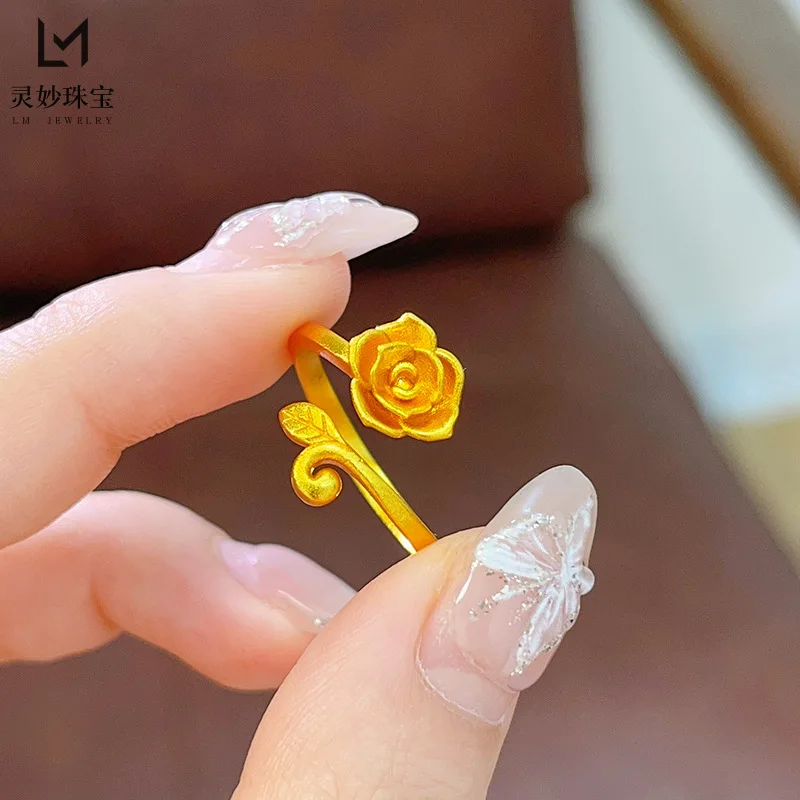 

Роскошное ювелирное кольцо из настоящего золота 9999 24 карата, трехмерное кольцо с желтым цветком, изысканный модный подарок для подруги