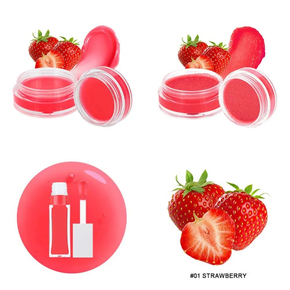 プライベートラベル カスタムロゴ ヴィーガン 3 in 1 リップケアセット リップマスク リップスクラブ プランプ保湿リップオイル 卸売メイク