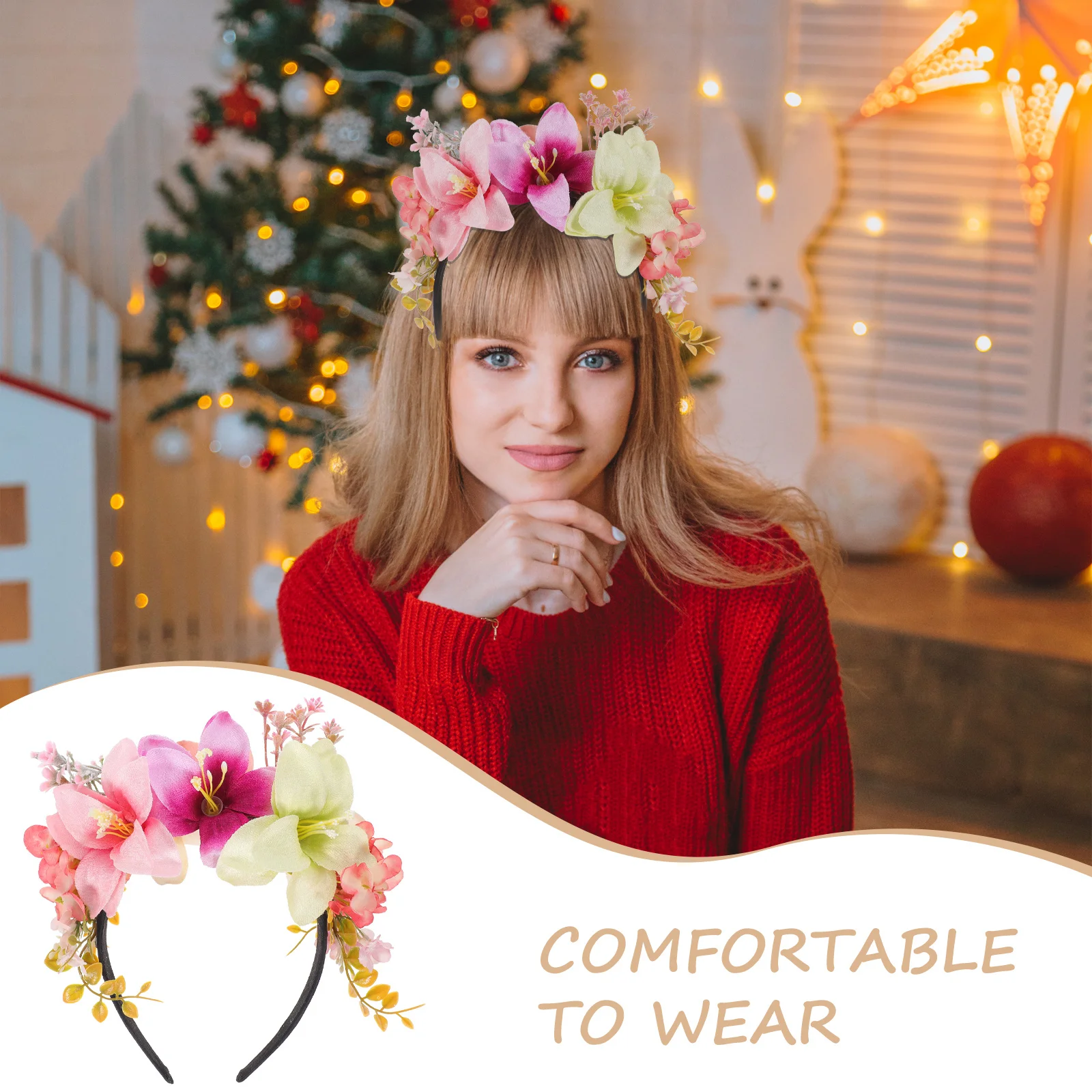 

Lily Fabric Flower Headband Elegant Hair Band for Wedding Valentine Party Floral Hair Accessory Valentine Headbands