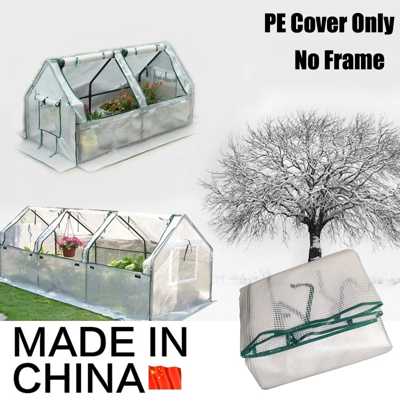 Tewango Tunnel Greenhouse PE Cover With Zipper And Mesh Plants Keep Warm Sunroom For Flowers Roll-up Windows No Frame