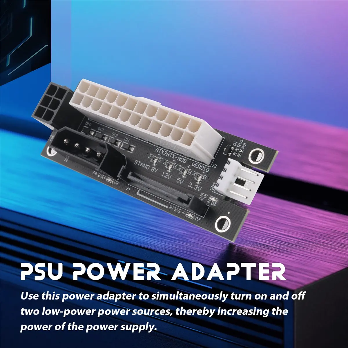 ●4 in 1 Molex 4Pin/SATA/ATX 6Pin/4Pin Dual PSU Multiple Power Supply Adapter Synchronous Power Board Add 2PSU with LED-ABFB
