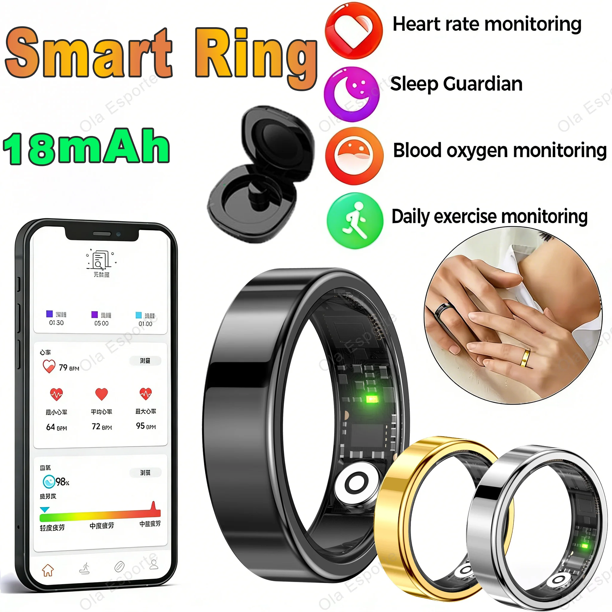 

Новинка 2026, умное кольцо для мужчин и женщин, IP68, водонепроницаемое, мультиспортивный режим, мониторинг сердечного ритма, кислорода в крови, контроль фотографии, Smartring