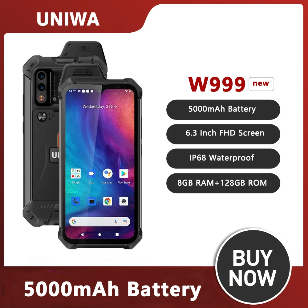 

NEW UNIWA W999 Rugged Smartphone 4G 6.3 inch FHD LCD Mobile Phone 8GB 128GB Andriod 11 IP68 Waterproof 5000mAh NFC Cellphone