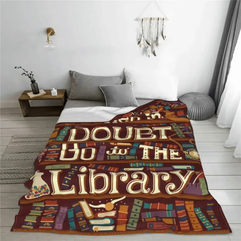 When In Doubt Go To The Library Blankets Reading Books Plush Novelty Warm Throw Blanket for Home Decoration