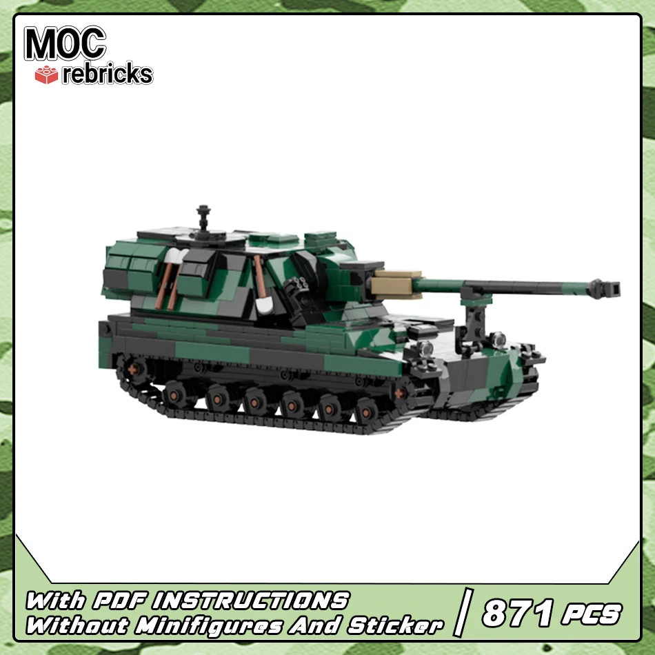Seria wojskowa MOC armia brytyjska AS-90 opancerzony samobieżny czołg artyleryjski Model budynku DIY zestaw klocków budowlanych zabawki prezenty
