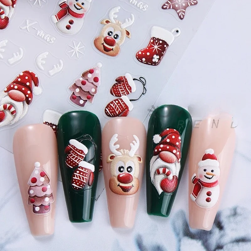 1Pc Kerst Cartoon Nagelstickers Kerstman Sneeuwpop Handschoenen Zelfklevende Sliders Nagelstickers Sneeuwvlok Manicure Decoratie