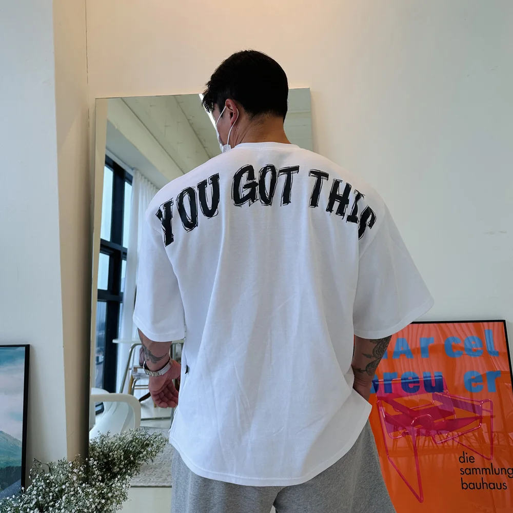 GYM Summer Sports Fitness Short Sleeve Men Running Training Loose Five Minute Sleeve Trend Casual Sleeve Letter Top