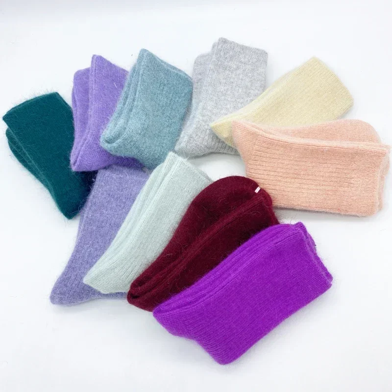 Шерстяные носки, женские зимние теплые женские носки, супер плотные однотонные овечьи шерстяные носки против холодного снега, мягкие 1 пара