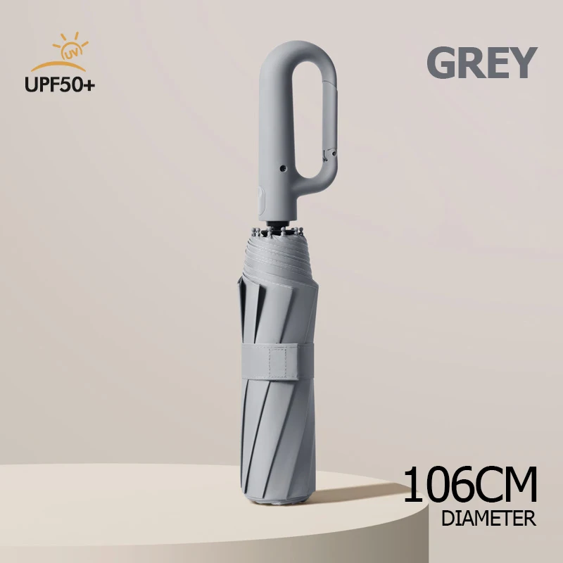 Großer, winddichter, starker Regenschirm mit reflektierendem Streifen, umgekehrter, automatisch faltbarer UV-Regenschirm für Regen, Sonne, Karabiner, Griff, Luxus