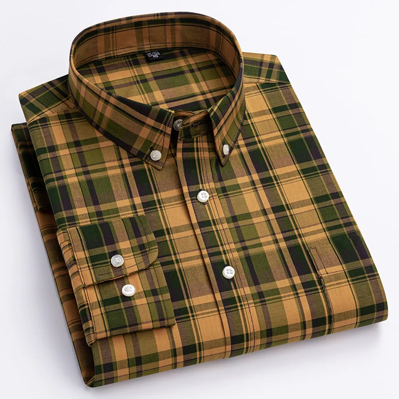 Chemise 100 % coton à manches longues pour hommes, coupe cintrée, décontractée, mode vintage, streetwear, vêtements élégants et doux à carreaux, nouvelle collection