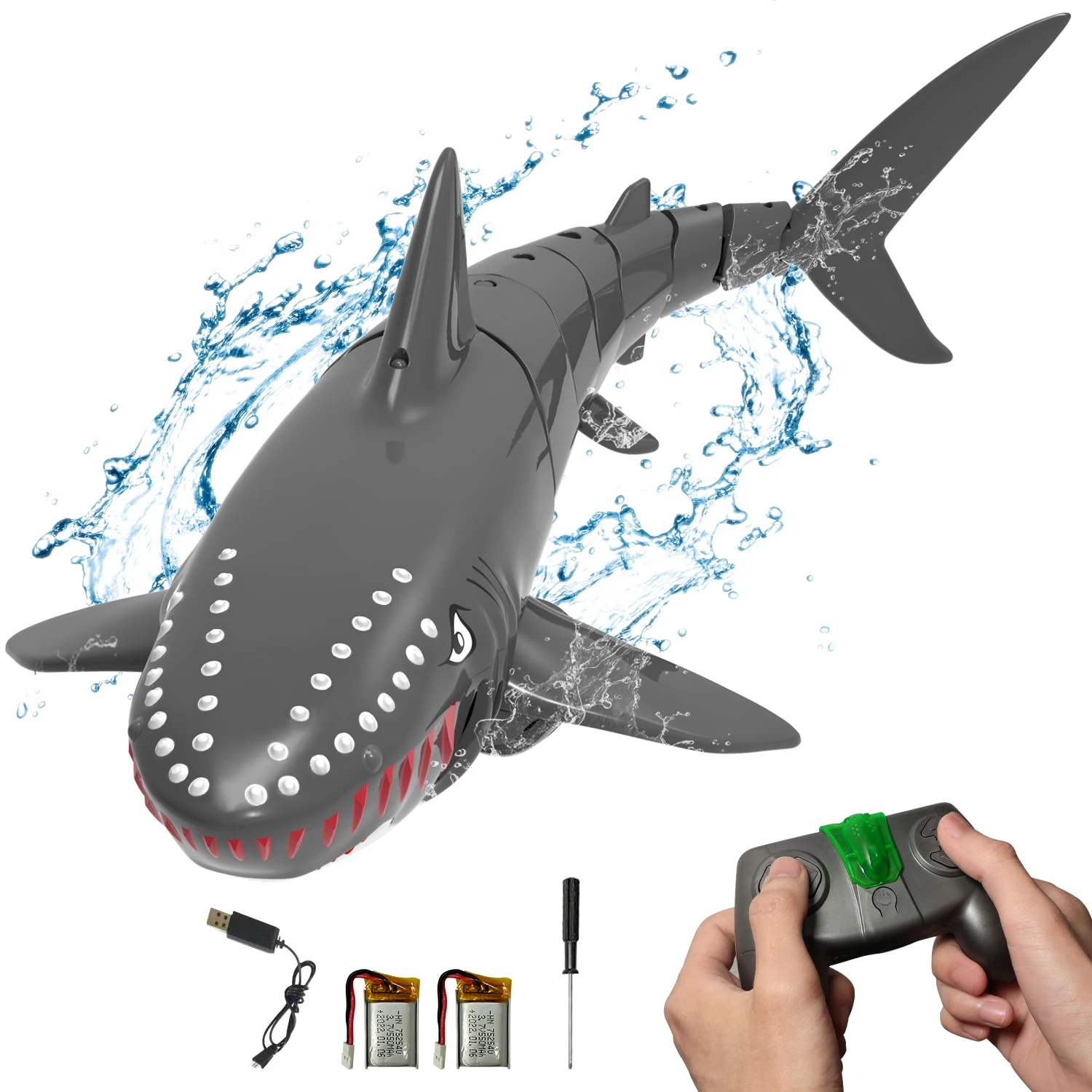 VOLANTEXRC RC Hai-Spielzeug, 2,4 GHz, Maßstab 1:18, hohe Simulation, Fernbedienung, Hai-Schwimmbad-Spielzeug mit 2 Batterien für Kinder