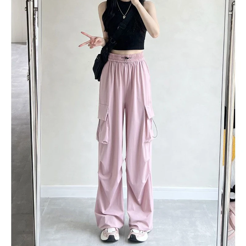 Hot Sale Classic Female High Waist Trousers Girls Baggy Wide Leg Cargo Pants Women Solid Color Fashion Leisure Pants
