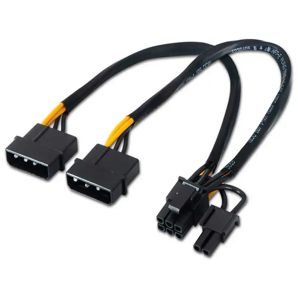 Aisens A131-0165 Power Cable Graphics Card 2 Molex AMP 4 Pin to 1 PCIe 6+8 Pin M/M Black for Graphic PC PCI Express