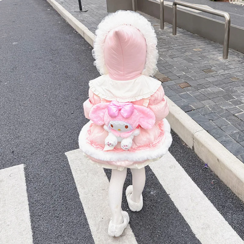 Kawaii Kuromi ميلودي الأطفال لوليتا أسفل سترة بيضاء بطة أسفل الشتاء أنيمي الأميرة سترة أنيقة تحمل شعار لعبة البيسبول رشاقته الدافئة الكرتون معطف #3