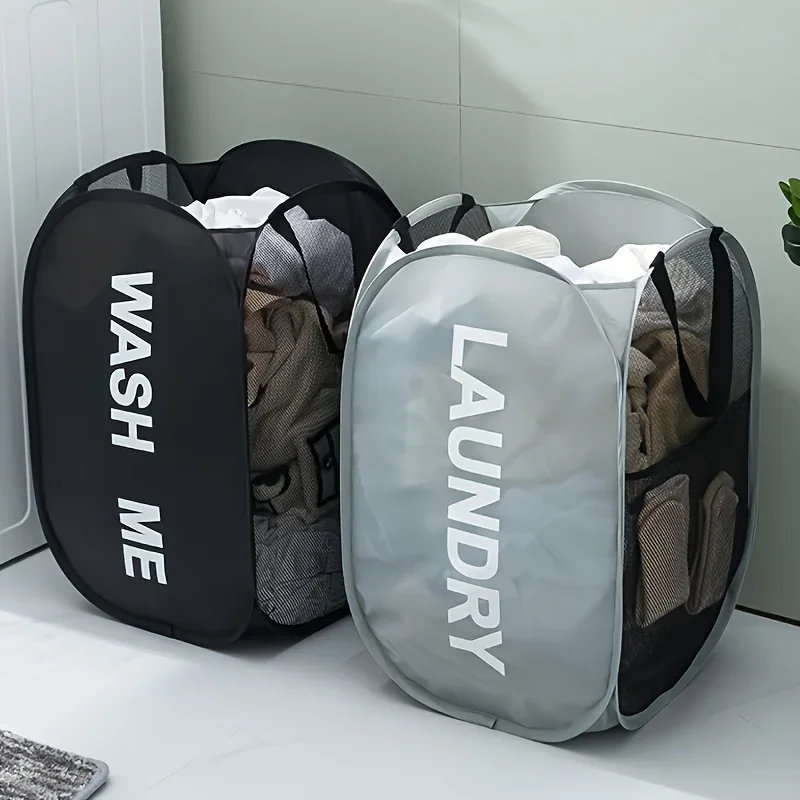 Panier de rangement pliable pour vêtements avec poignée - Panier à linge en maille adapté pour la buanderie, la salle de bain et la décoration de dortoir