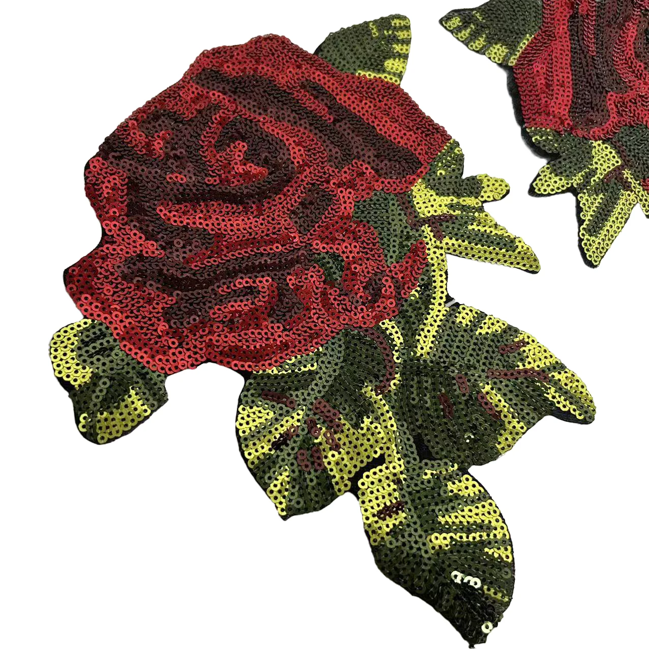 Einteiliger 22 x 18 cm symmetrischer Rosen-Pailletten-Stickerei-Aufnäher, zum Aufnähen für Kleidung, Taschen, DIY-Zubehör