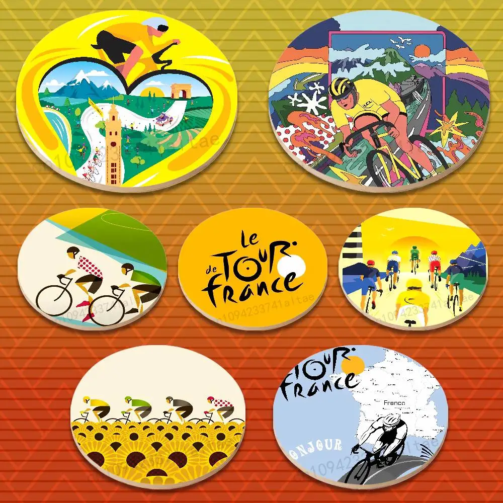 Tour De France Bicycle Exercise Round Wooden Coasters Non-Slip Suitable for Drinks Tea,Coffee Home Perfect Gift